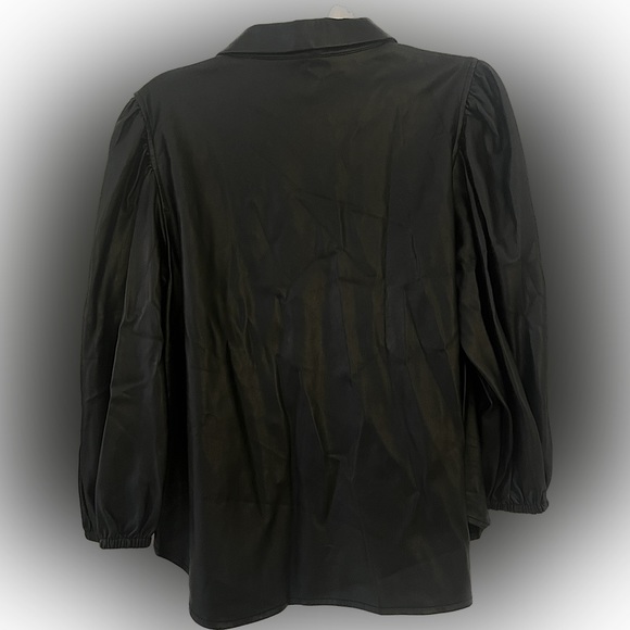 ZARA Black Puffed Sleeve Faux Leather Shirt Blouse - Picture 6 of 6